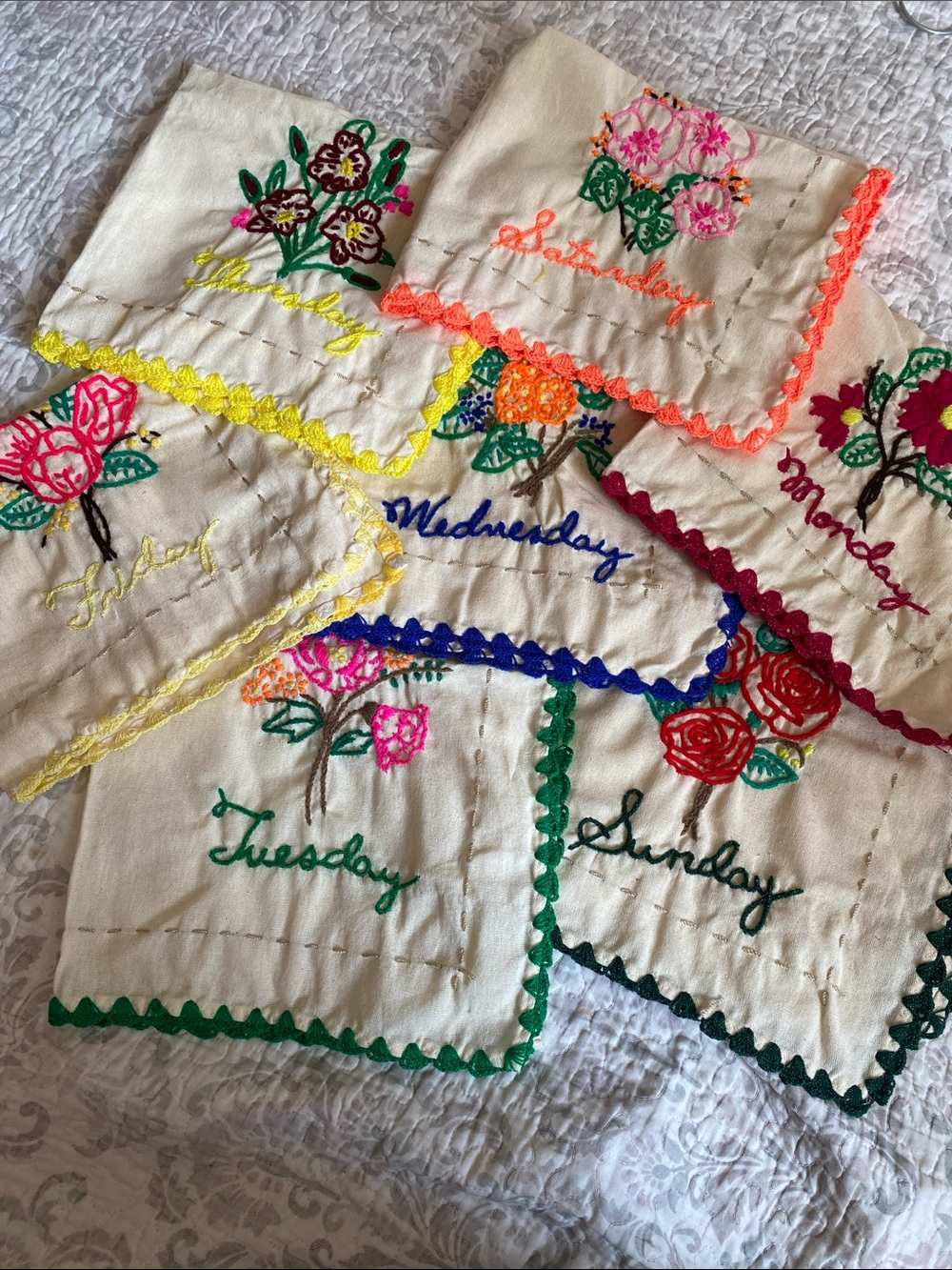 Embroidered Day-of-Week Napkin Set - Assorted Colors